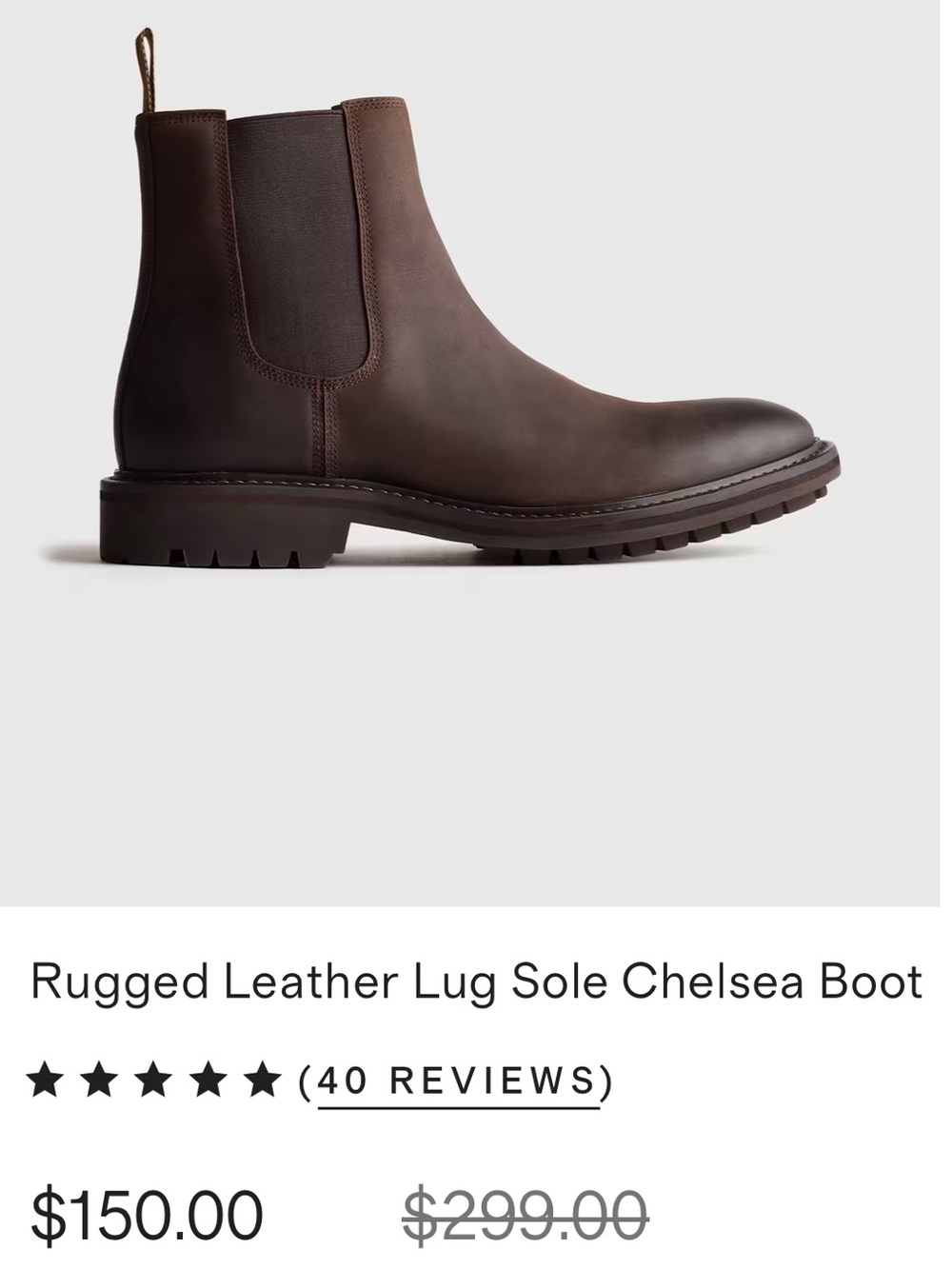 NIB Quince Men’s Rugged Leather Lug Sole Chelsea Boots Brown Size 8 - Picture 3 of 6